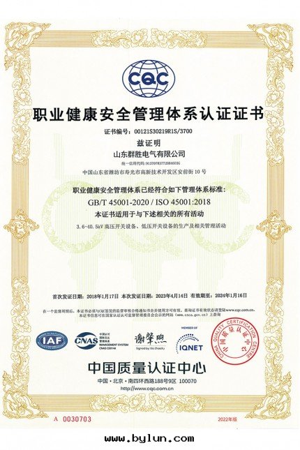 職業健康安(ān) 全(quán)管(guǎn)理体系(xì)認證證書(shū)